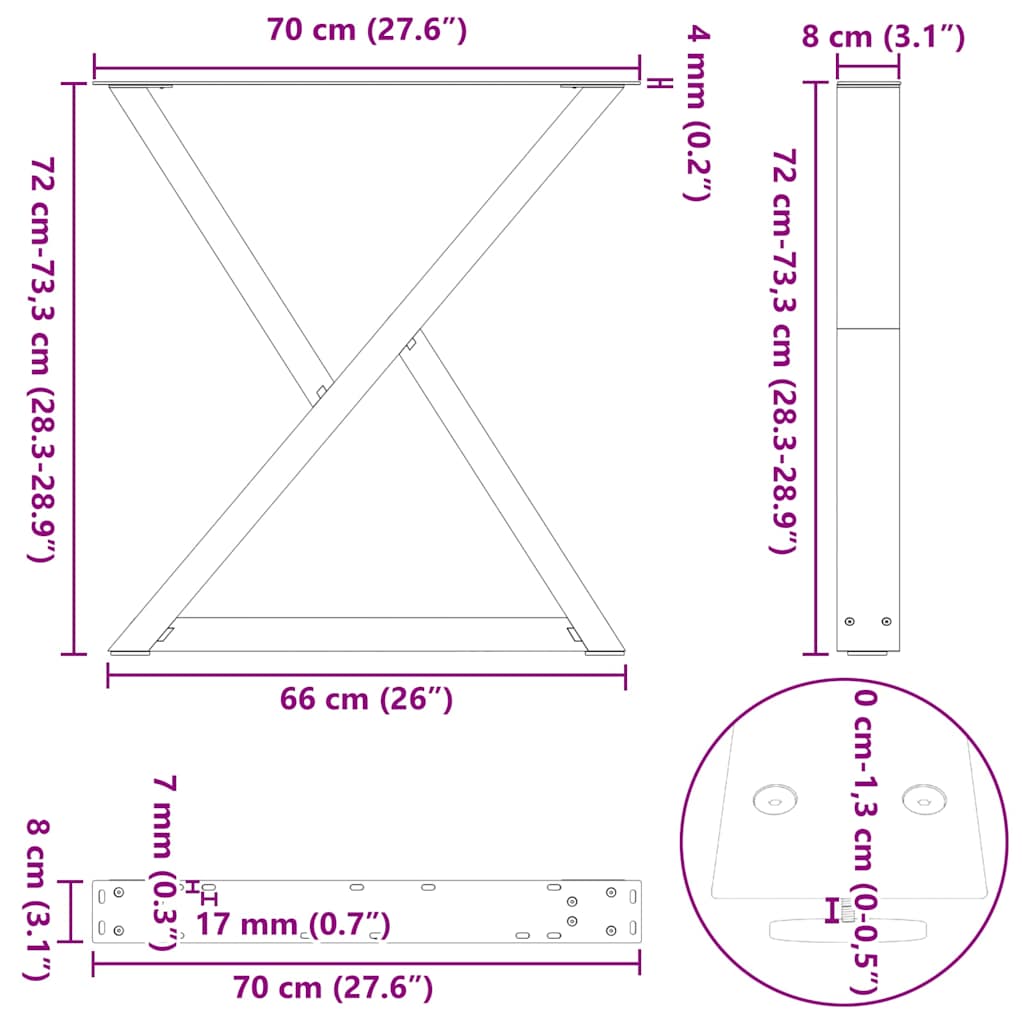spisebordsben 2 stk. sort 70 x (72-73,3) cm stål