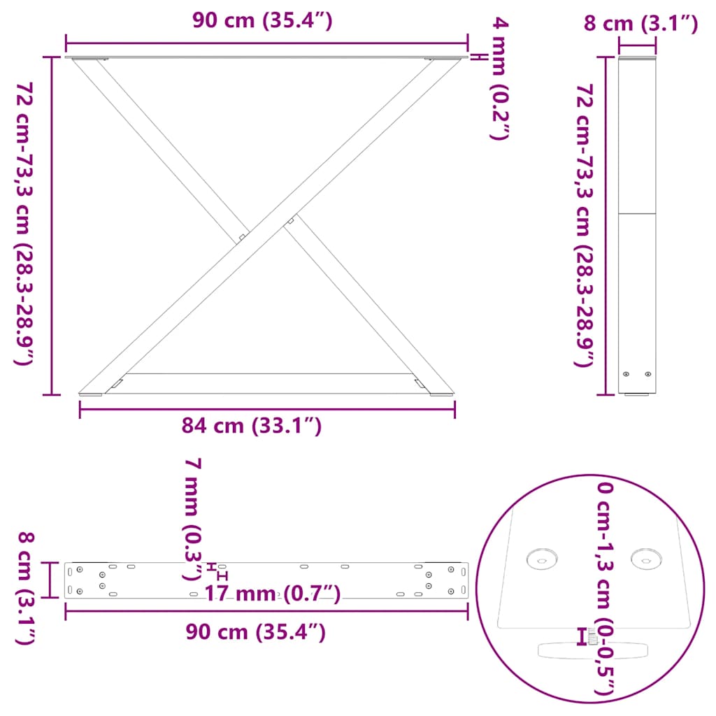 spisebordsben 2 stk. sort 90 x (72-73,3) cm stål