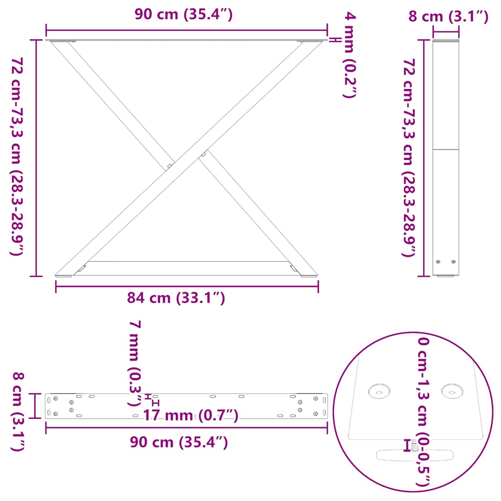 spisebordsben 2 stk. antracit 90 x (72-73,3) cm stål