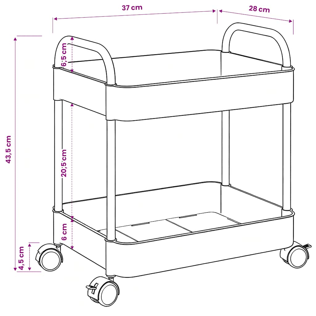 opbevaringsvogn i 2 niveauer transparent 37x28x43,5 cm akryl