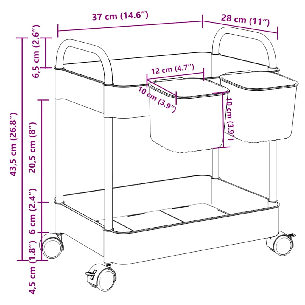 opbevaringsvogn i 2 niveauer transparent 37x28x43,5 cm akryl