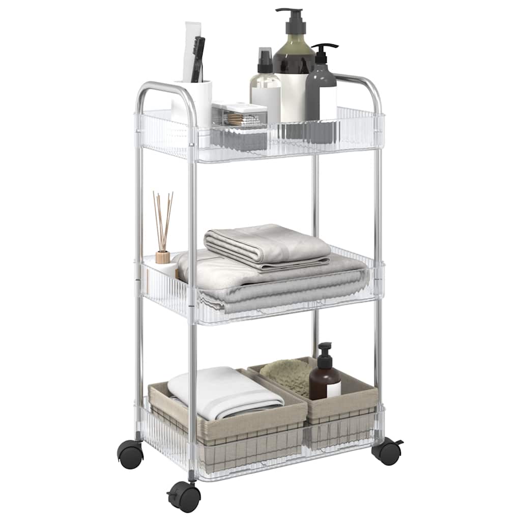opbevaringsvogn i 3 niveauer transparent 37x28x68 cm akryl