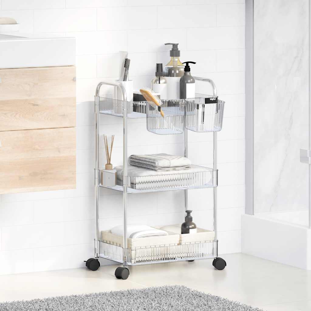 opbevaringsvogn i 3 niveauer transparent 37x28x68 cm akryl
