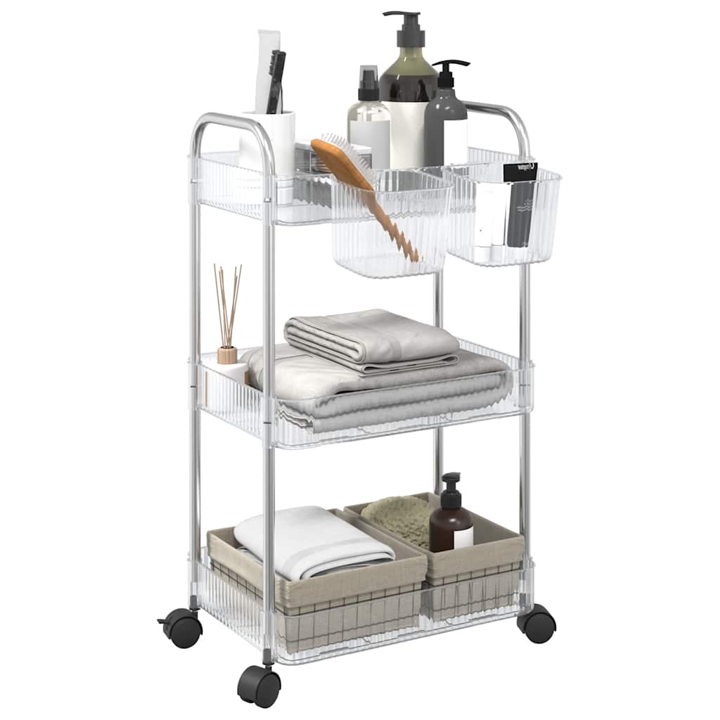opbevaringsvogn i 3 niveauer transparent 37x28x68 cm akryl