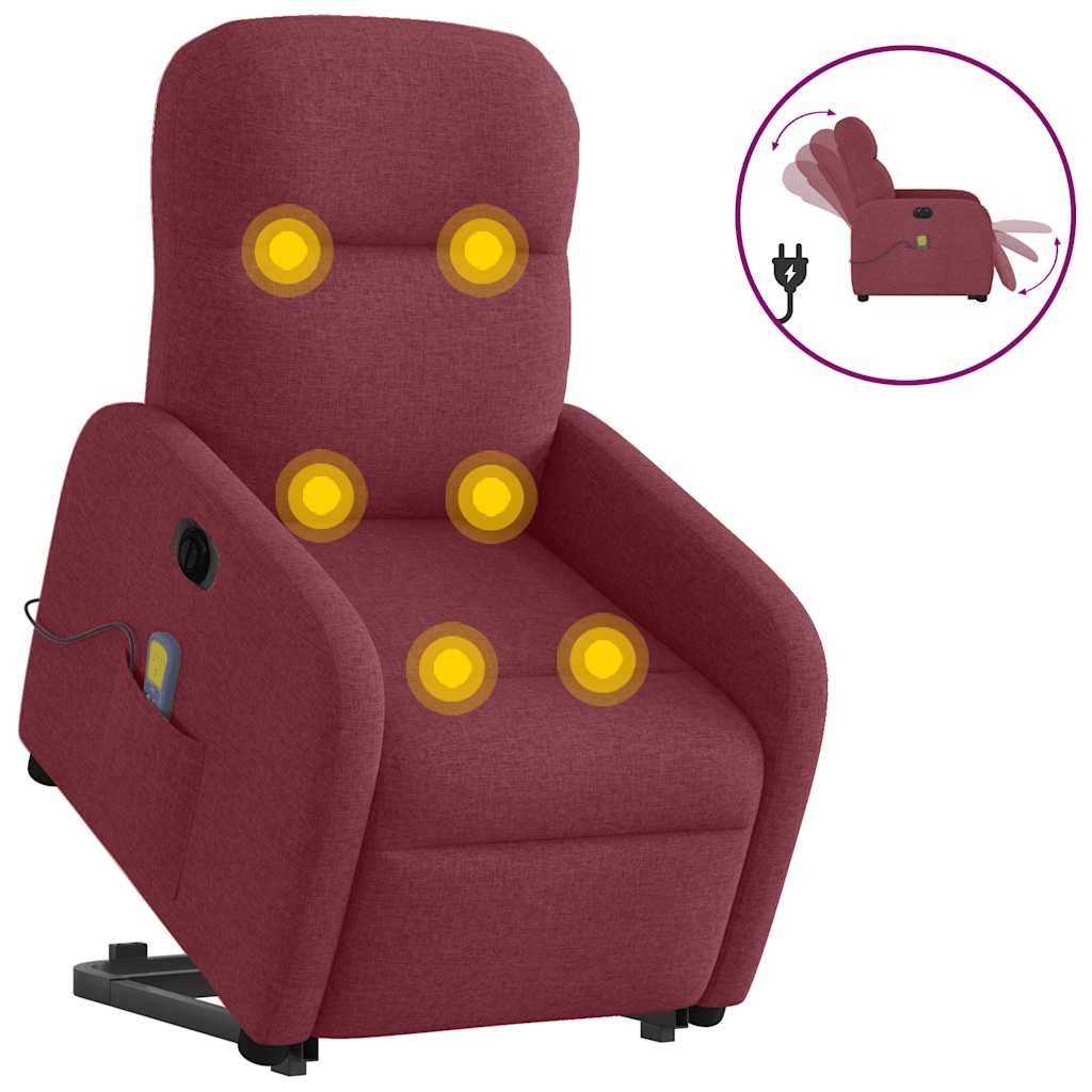 elektrisk massagestol med løftefunktion stof vinrød