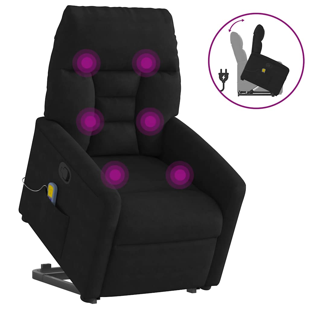 massagestol med løftefunktion mikrofiberstof sort