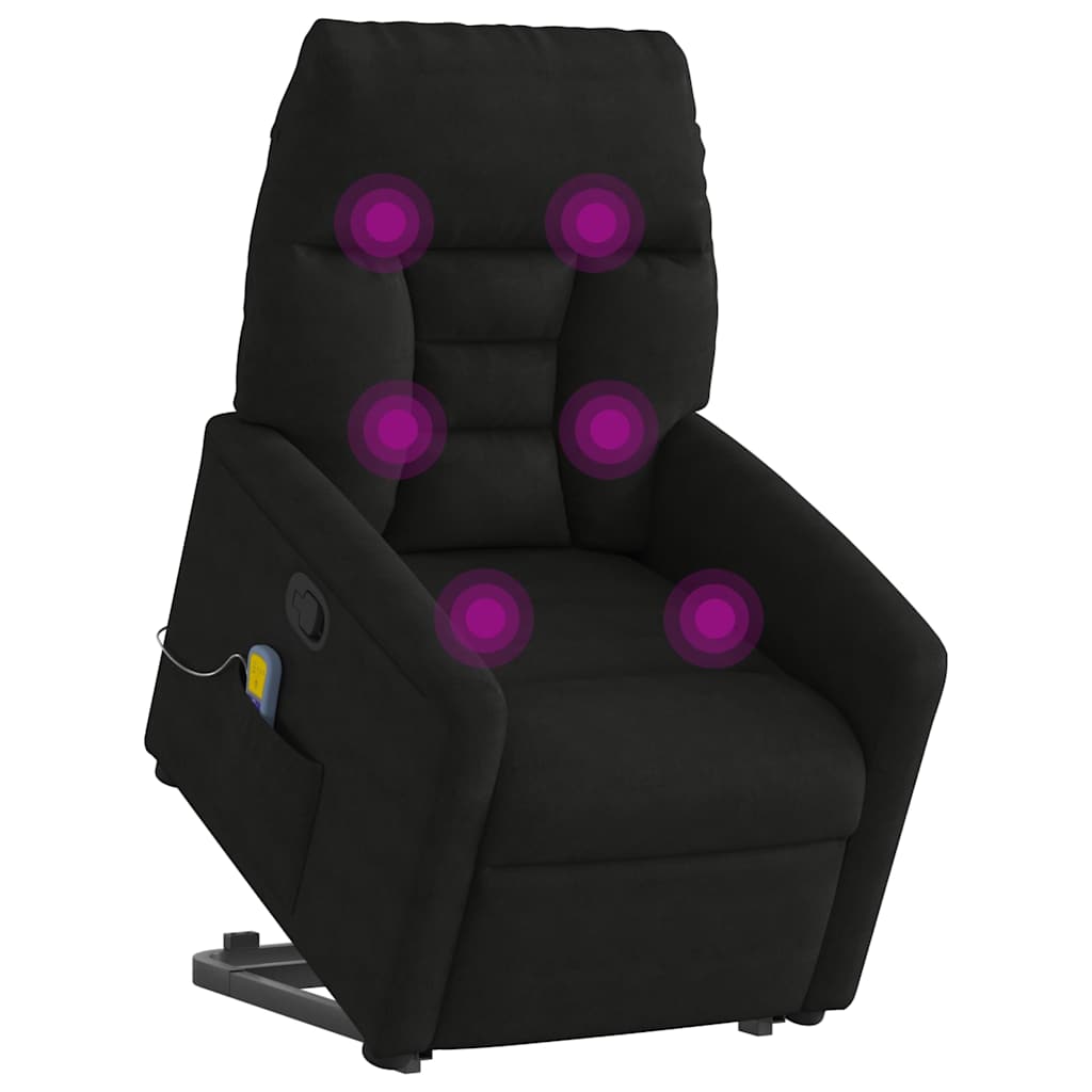 massagestol med løftefunktion mikrofiberstof sort