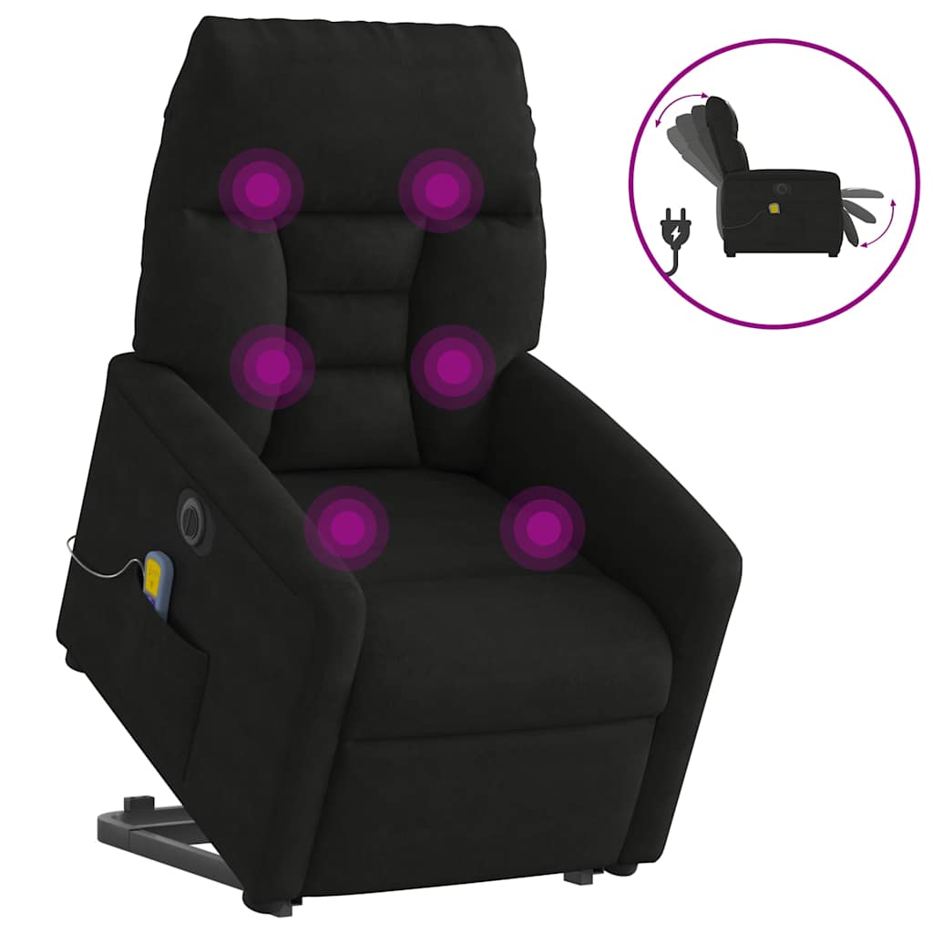 massagestol med løftefunktion mikrofiberstof sort