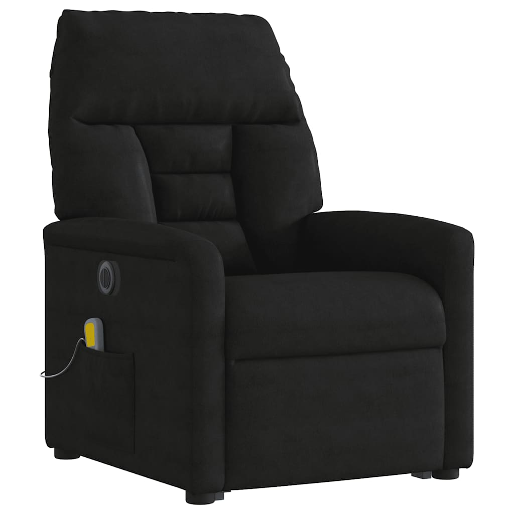massagestol med løftefunktion mikrofiberstof sort