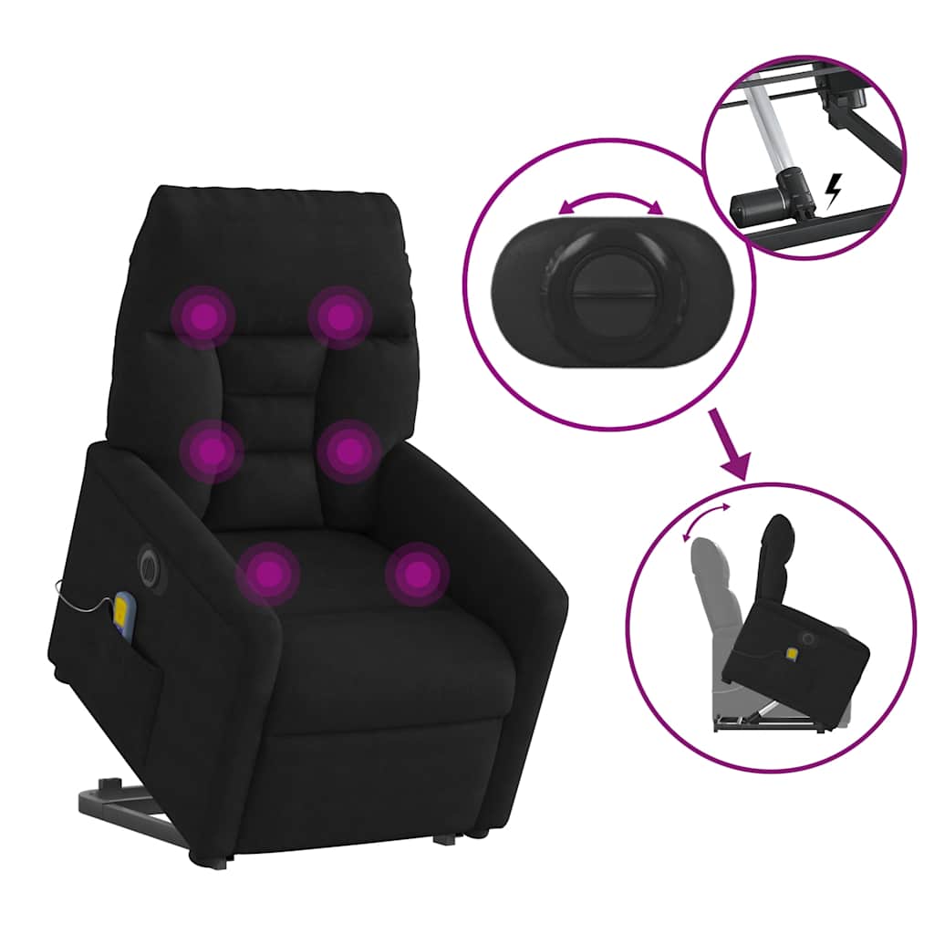 massagestol med løftefunktion mikrofiberstof sort