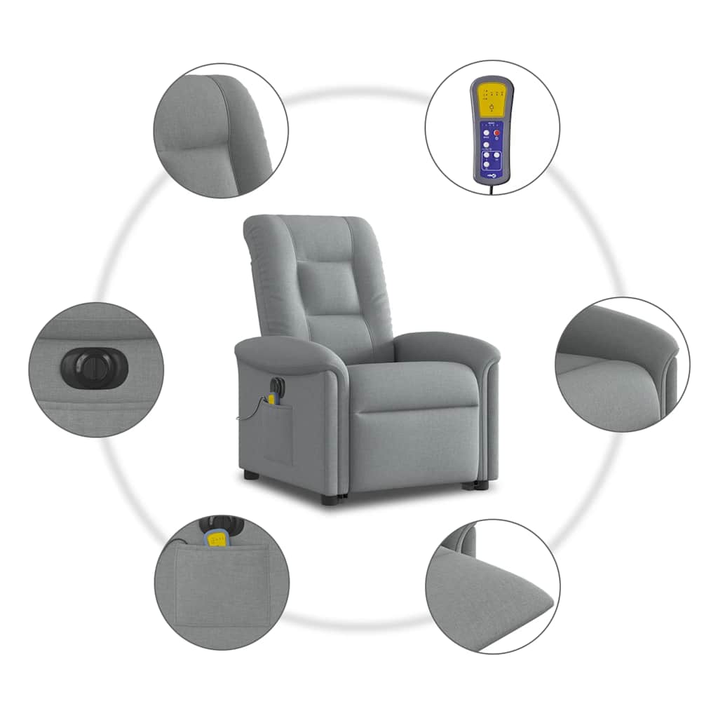 elektrisk massagestol med løftefunktion stof lysegrå