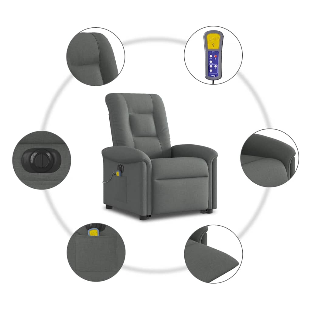 elektrisk massagestol med løftefunktion stof mørkegrå