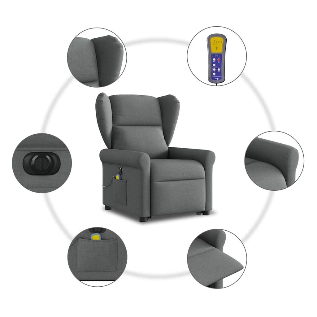 elektrisk massagestol med løftefunktion stof mørkegrå