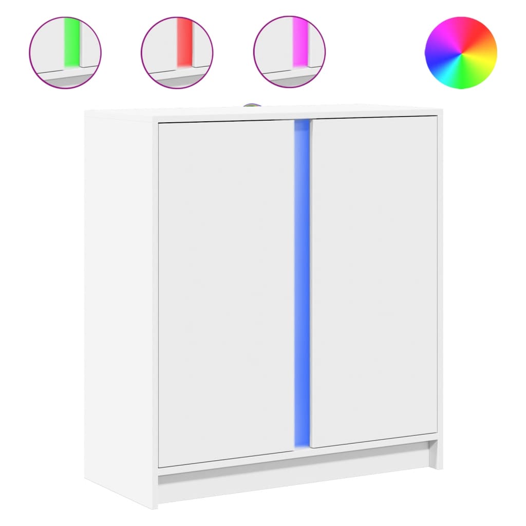 skænk med LED-lys 77x34x85 cm konstrueret træ hvid