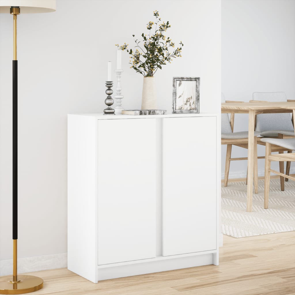 skænk med LED-lys 77x34x85 cm konstrueret træ hvid