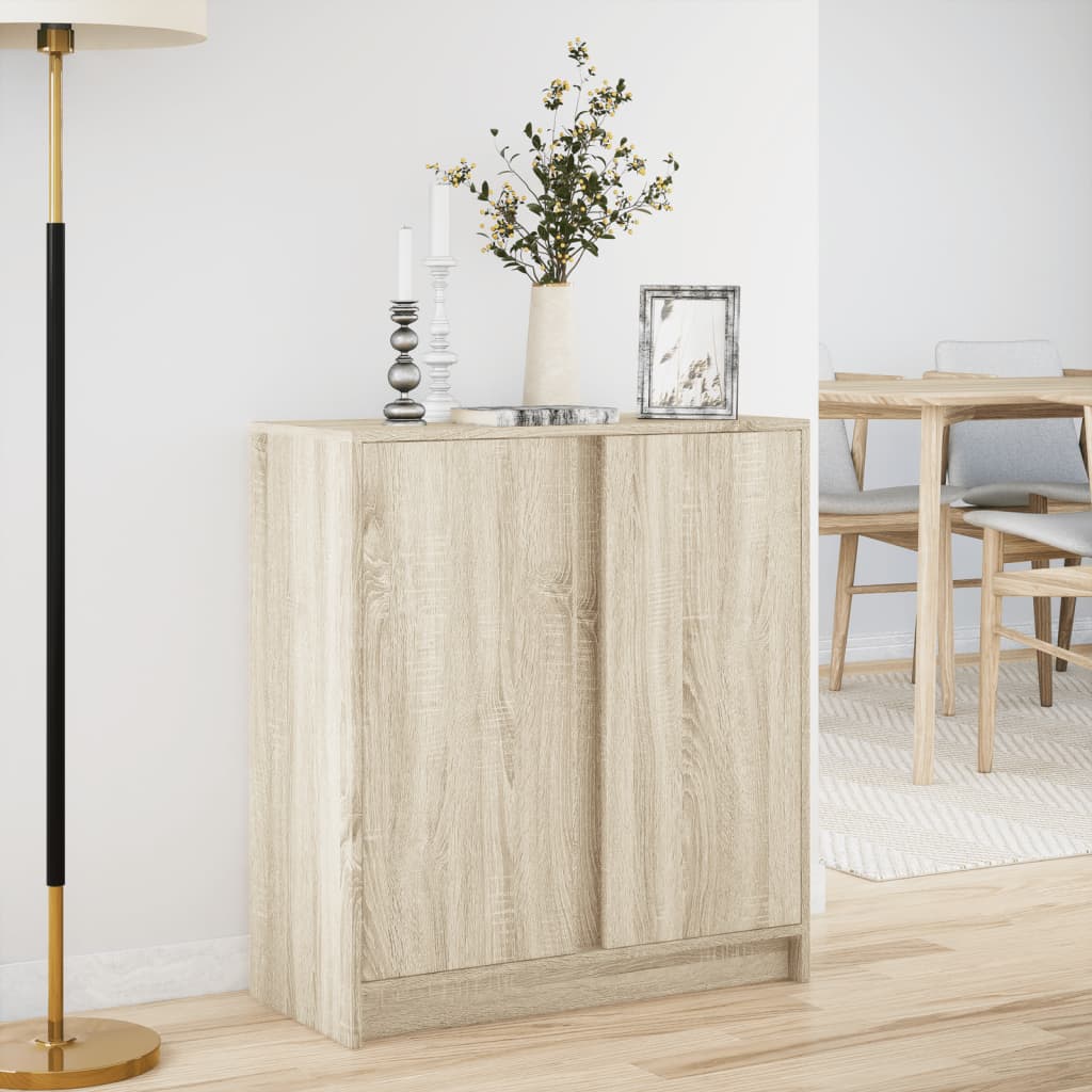 skab med LED-lys 77x34x85 cm konstrueret træ røget egetræsfarve