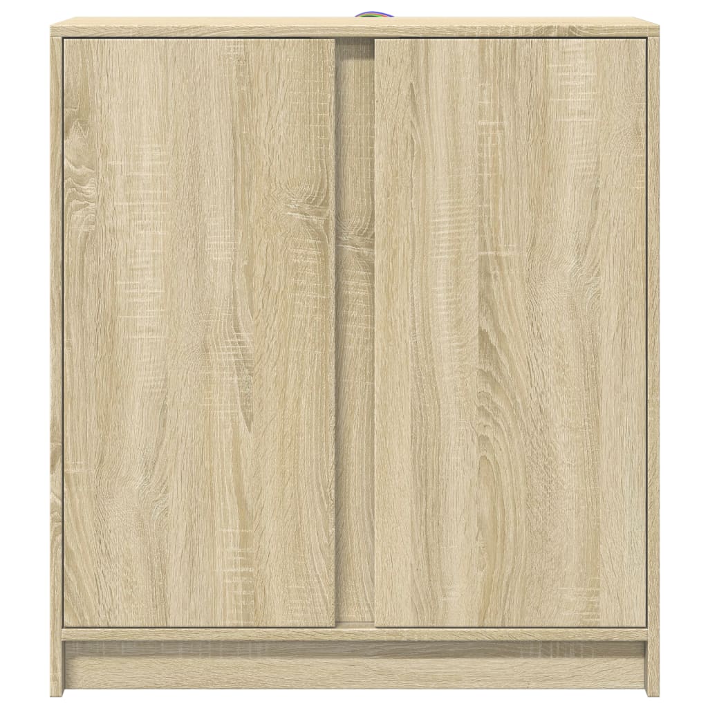 skab med LED-lys 77x34x85 cm konstrueret træ røget egetræsfarve