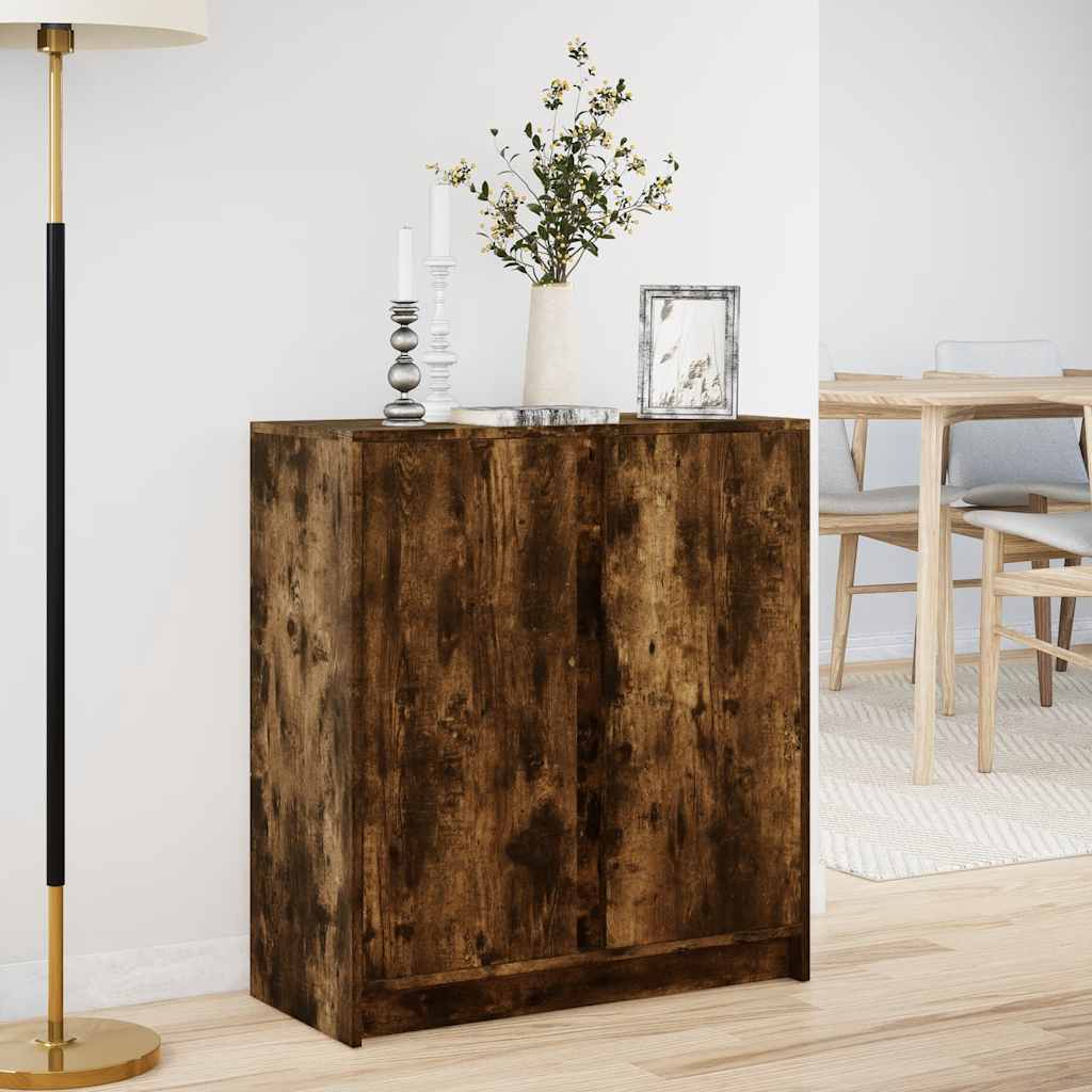skab med LED-lys 77x34x85 cm konstrueret træ røget egetræsfarve