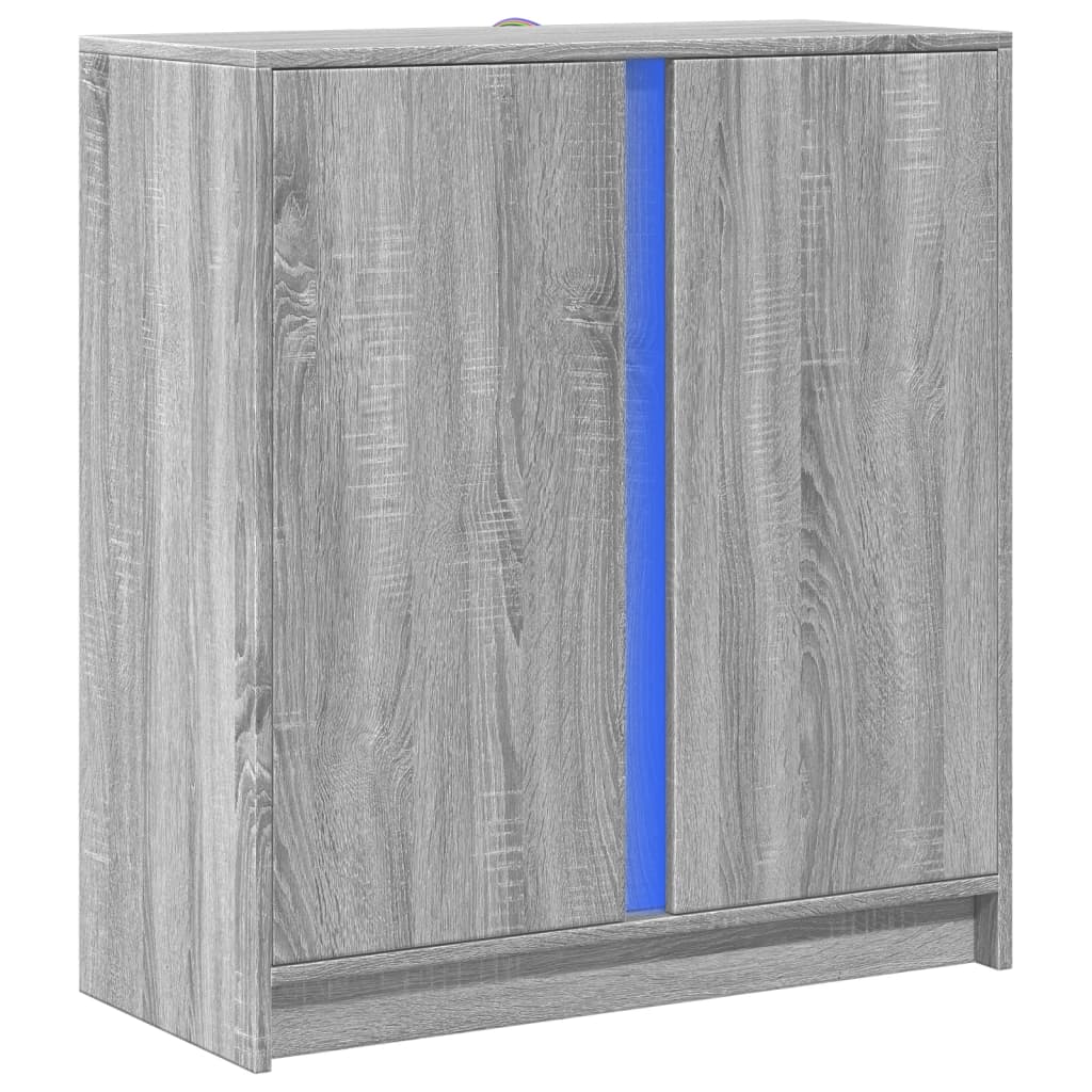 skab med LED-lys 77x34x85 cm konstrueret træ grå sonoma-eg