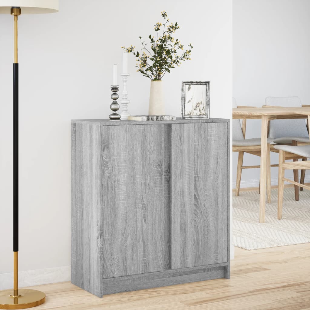 skab med LED-lys 77x34x85 cm konstrueret træ grå sonoma-eg