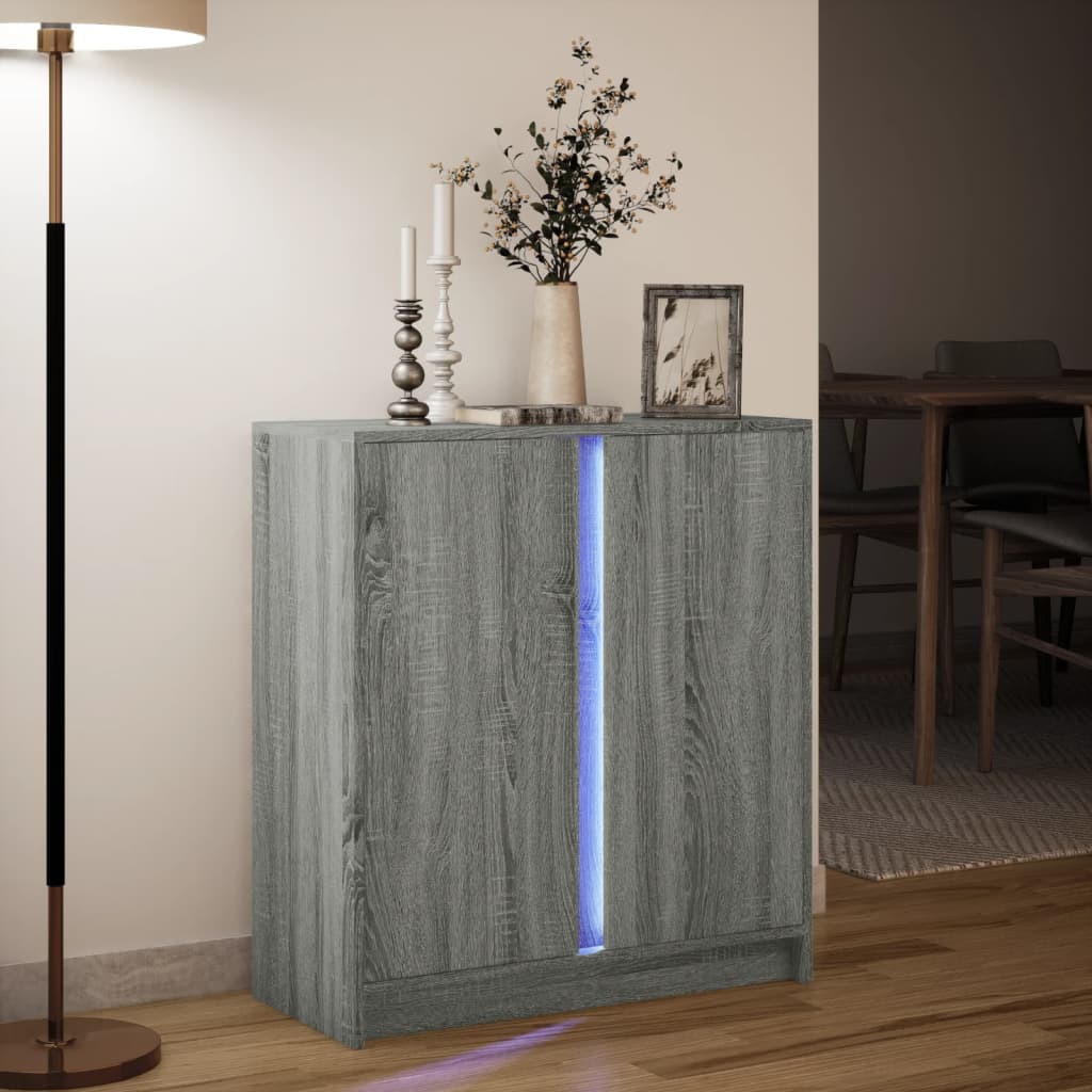 skab med LED-lys 77x34x85 cm konstrueret træ grå sonoma-eg
