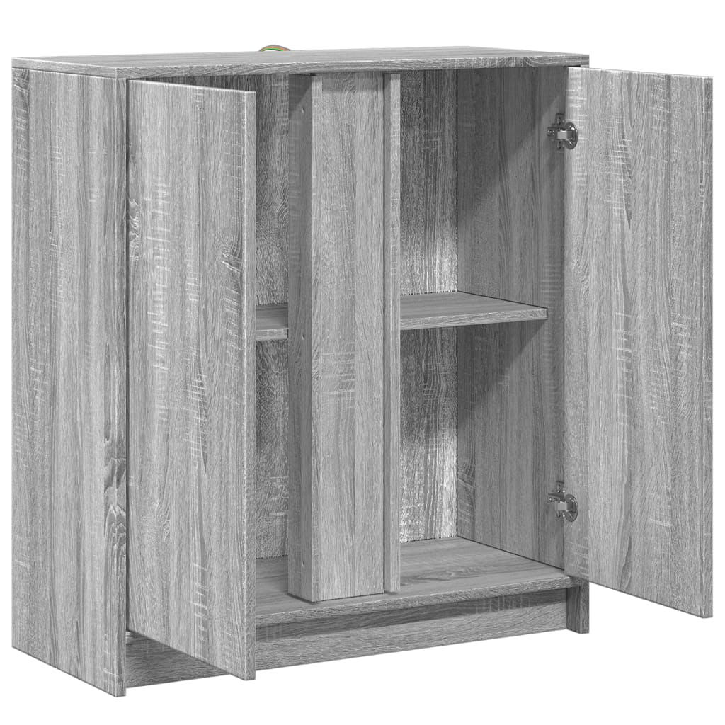 skab med LED-lys 77x34x85 cm konstrueret træ grå sonoma-eg
