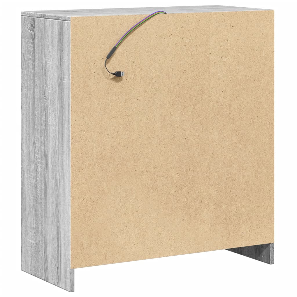 skab med LED-lys 77x34x85 cm konstrueret træ grå sonoma-eg