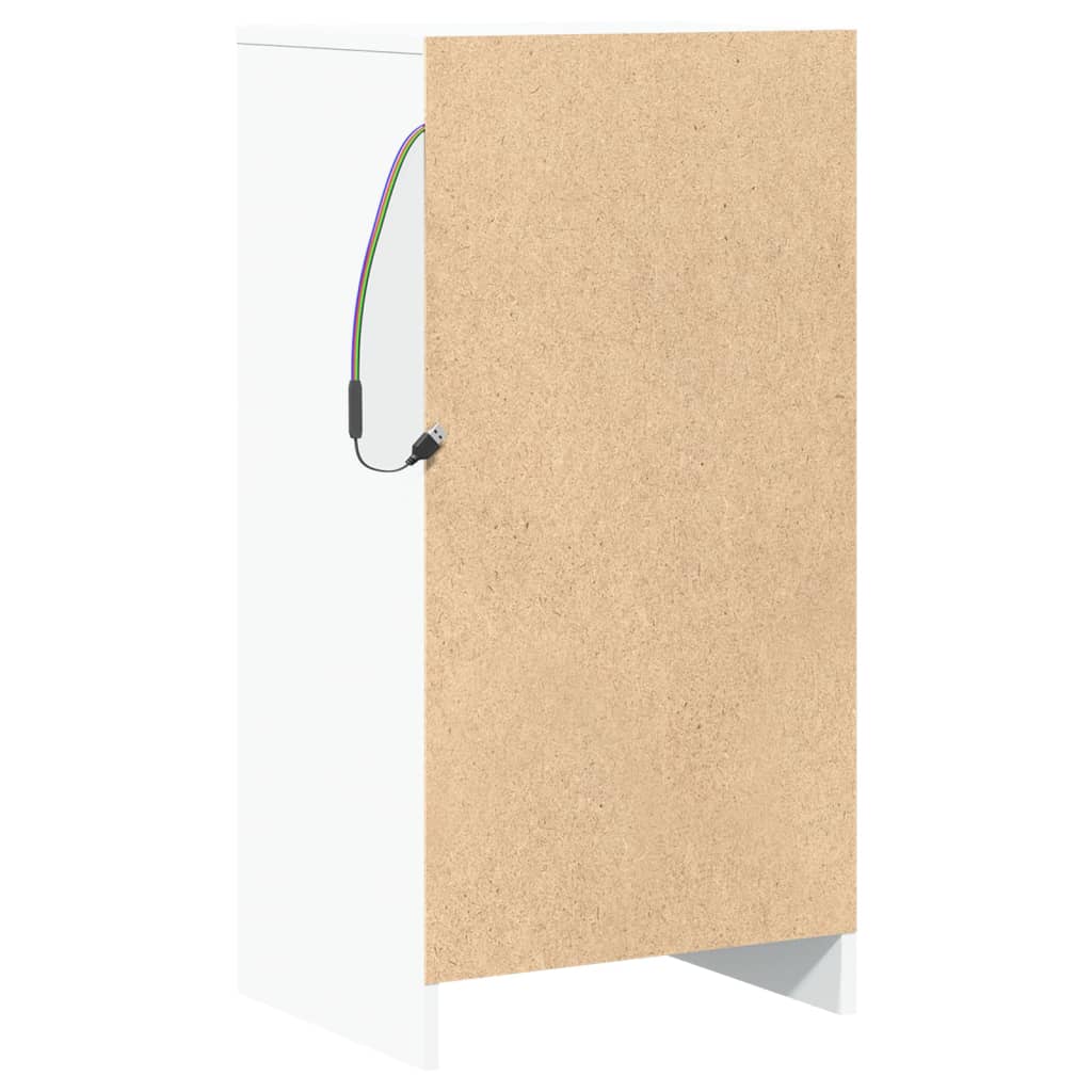 skænk med LED-lys 42,5x34x85 cm konstrueret træ hvid