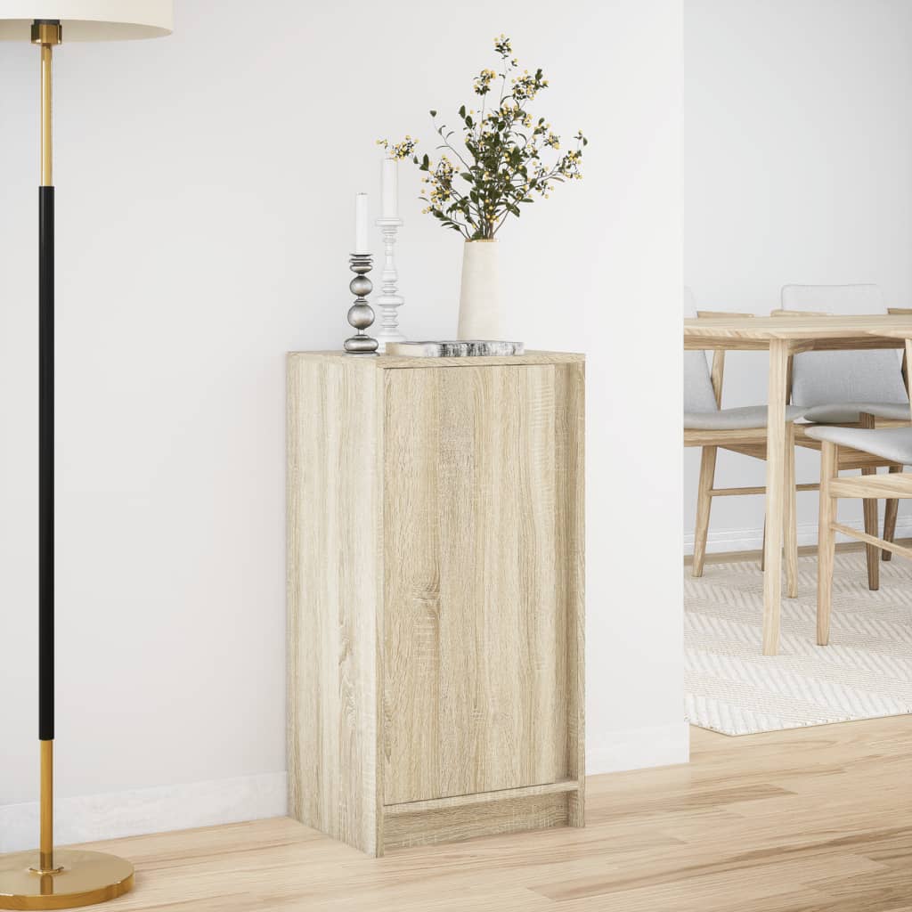 skab med LED-lys 42,5x34x85 cm konstrueret træ røget eg