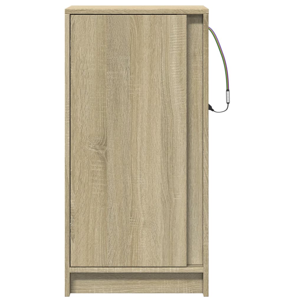 skab med LED-lys 42,5x34x85 cm konstrueret træ røget eg
