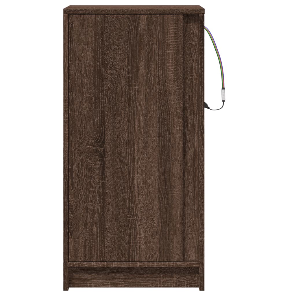 skab med LED-lys 42,5x34x85cm konstrueret træ brun egetræsfarve