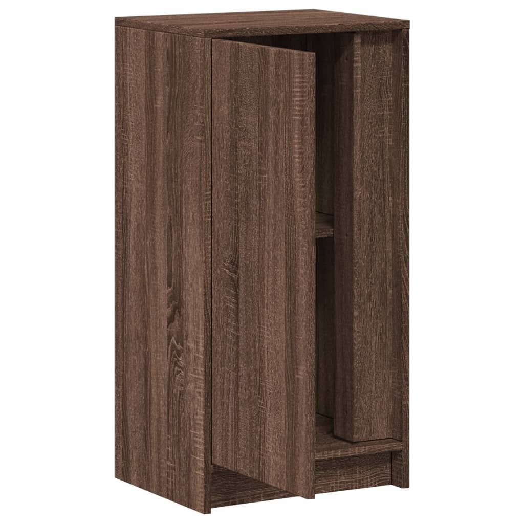 skab med LED-lys 42,5x34x85cm konstrueret træ brun egetræsfarve