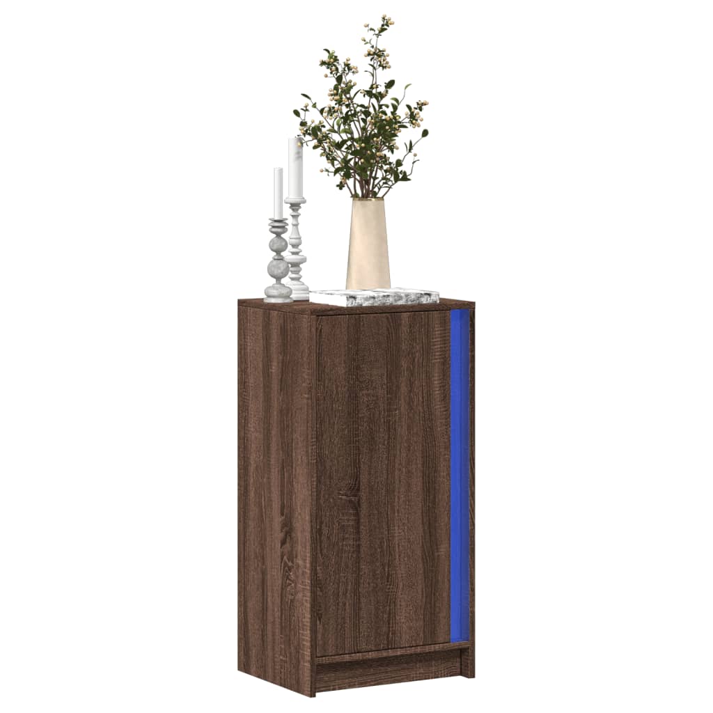 skab med LED-lys 42,5x34x85cm konstrueret træ brun egetræsfarve