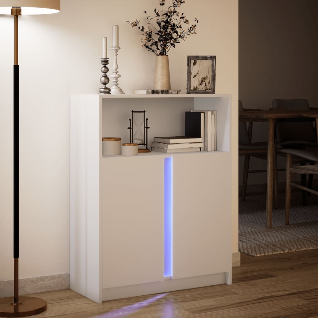 reol med LED 77x34x100 cm konstrueret træ hvid