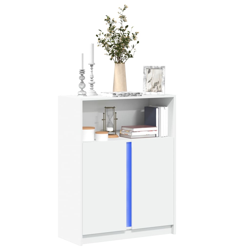 reol med LED 77x34x100 cm konstrueret træ hvid