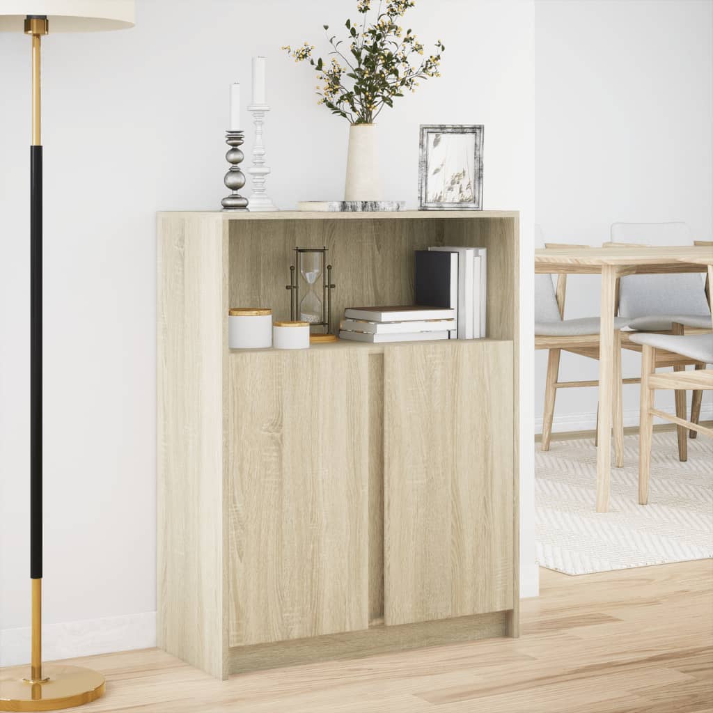 skab med LED 77x34x100 cm konstrueret træ sonoma-eg