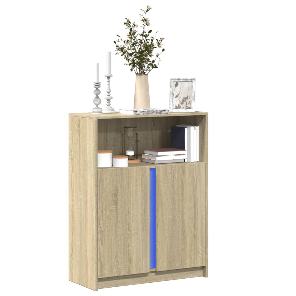 skab med LED 77x34x100 cm konstrueret træ sonoma-eg