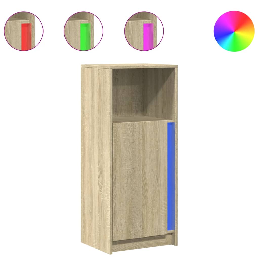 skab med LED-lys 42,5x34x100 cm konstrueret træ røget eg