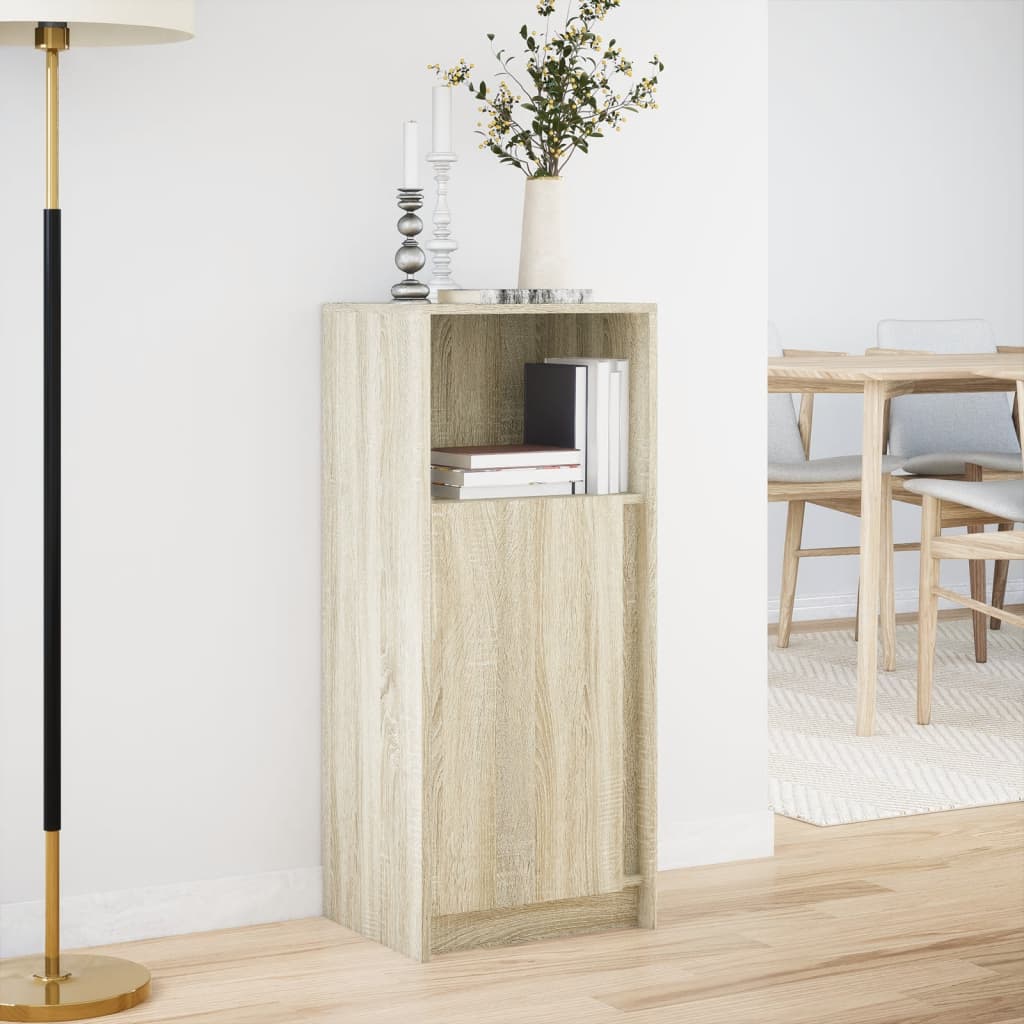 skab med LED-lys 42,5x34x100 cm konstrueret træ røget eg
