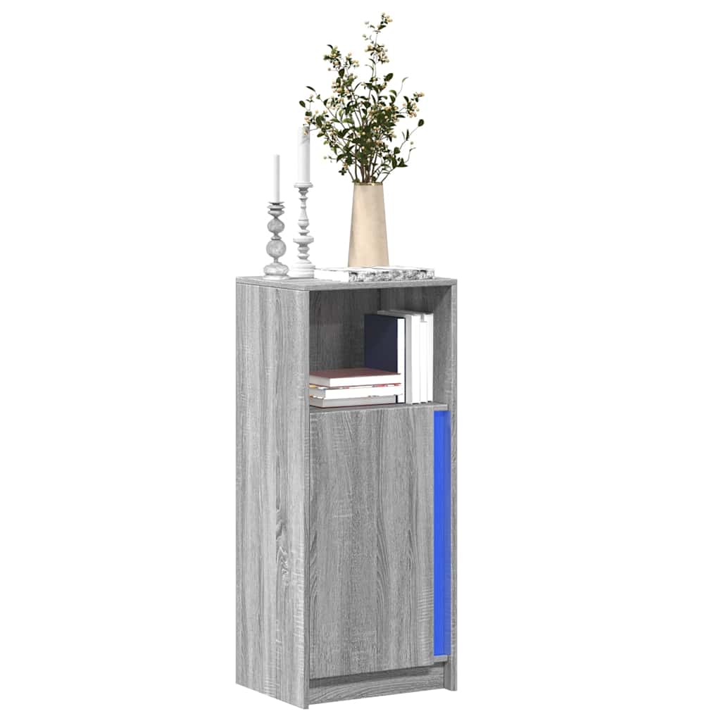 skab med LED-lys 42,5x34x100 cm konstrueret træ grå sonoma-eg