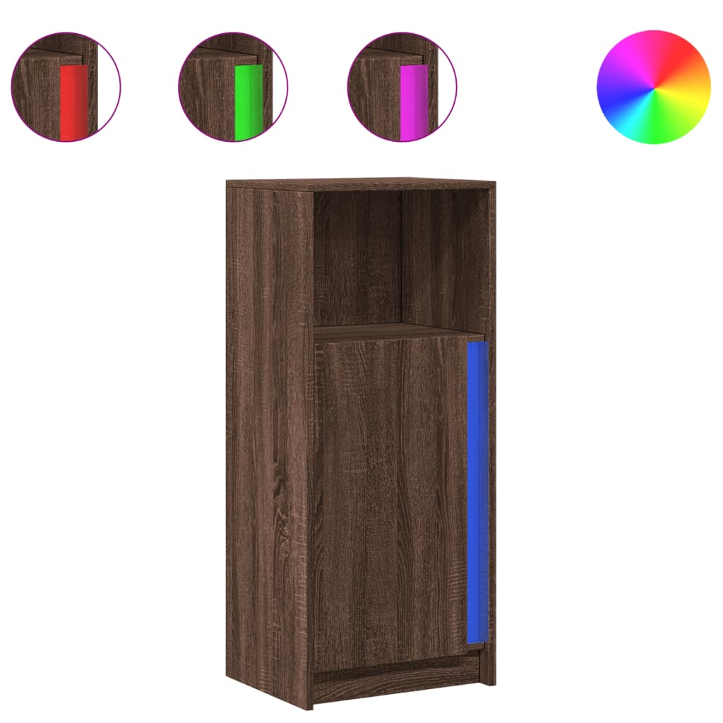 reol med LED 42,5x34x100 cm konstrueret træ brun egetræ