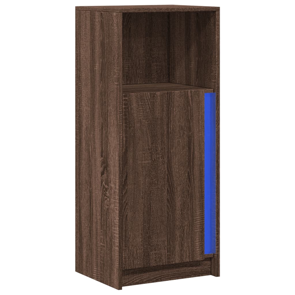 reol med LED 42,5x34x100 cm konstrueret træ brun egetræ