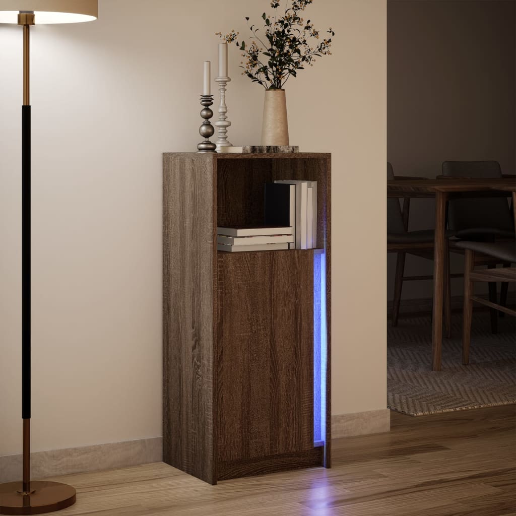 reol med LED 42,5x34x100 cm konstrueret træ brun egetræ