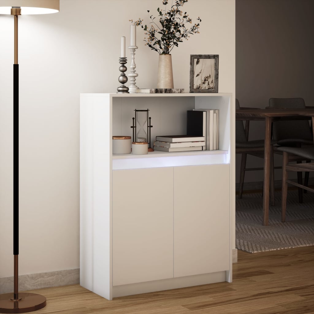 reol med LED 72x34x100 cm konstrueret træ hvid