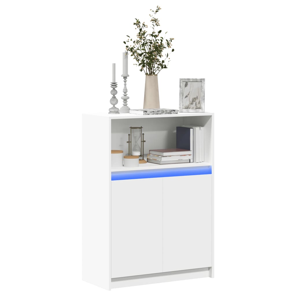 reol med LED 72x34x100 cm konstrueret træ hvid