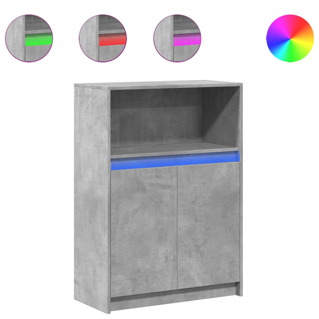 skab med LED 72x34x100 cm konstrueret træ betongrå