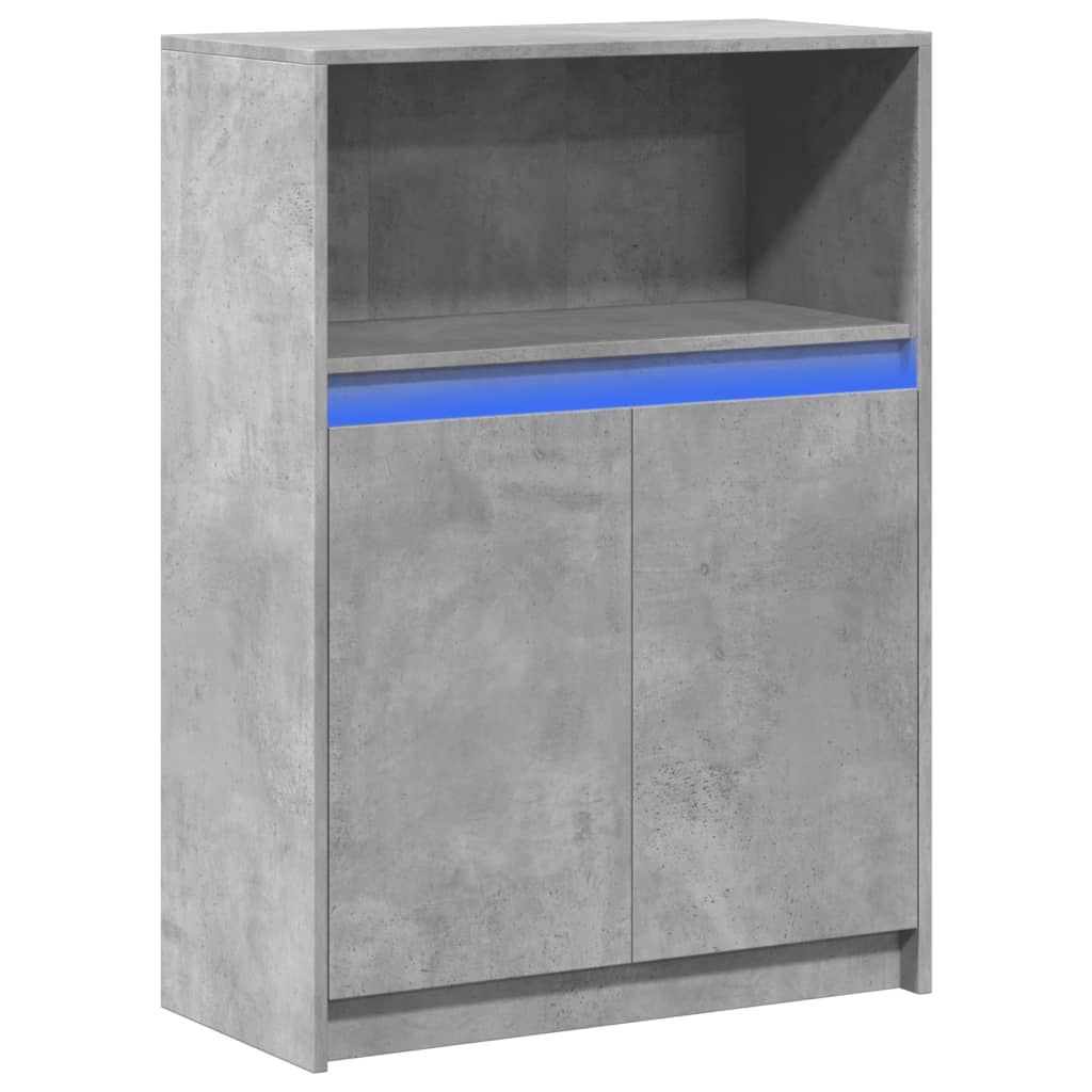 skab med LED 72x34x100 cm konstrueret træ betongrå