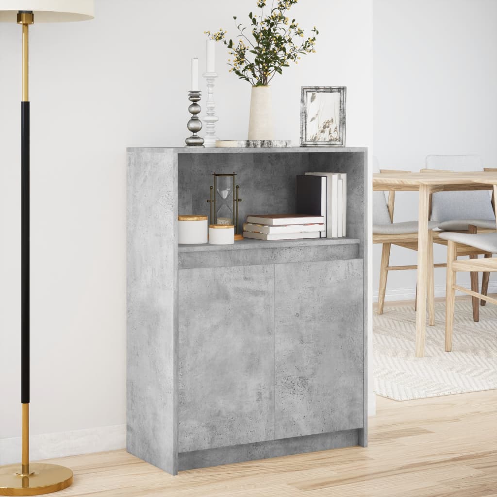 skab med LED 72x34x100 cm konstrueret træ betongrå