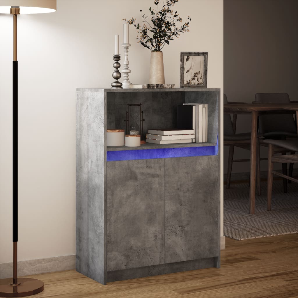 skab med LED 72x34x100 cm konstrueret træ betongrå