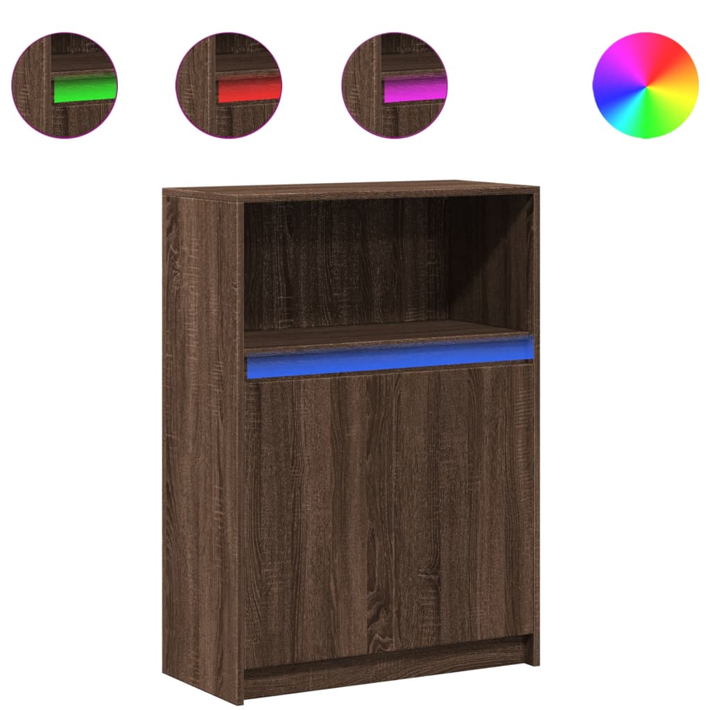 reol med LED 72x34x100 cm konstrueret træ brun egetræ